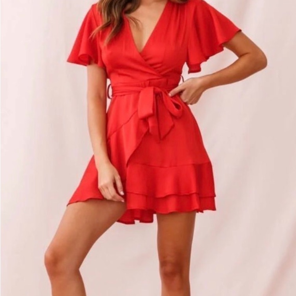 Selfie Leslie Cami Angel Sleeve Wrap Mini Dress